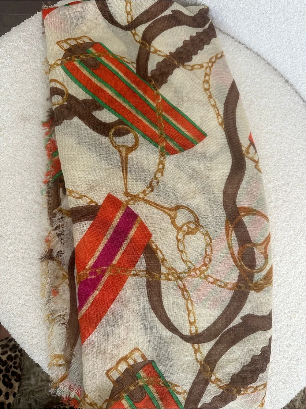 Oversized Equestrian Chain Belt Print Scarf Wrap 40” Square